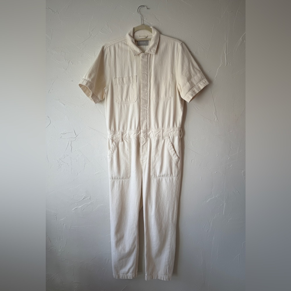 Everlane Cream Denim Short Sleeve Jumpsuit